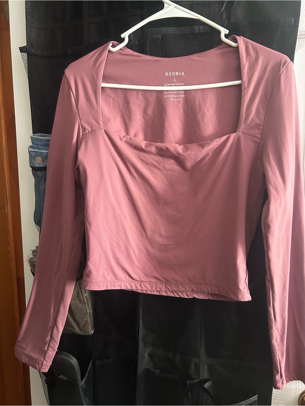ReoRia Mauve Pink Long Sleeve Square Neck Top